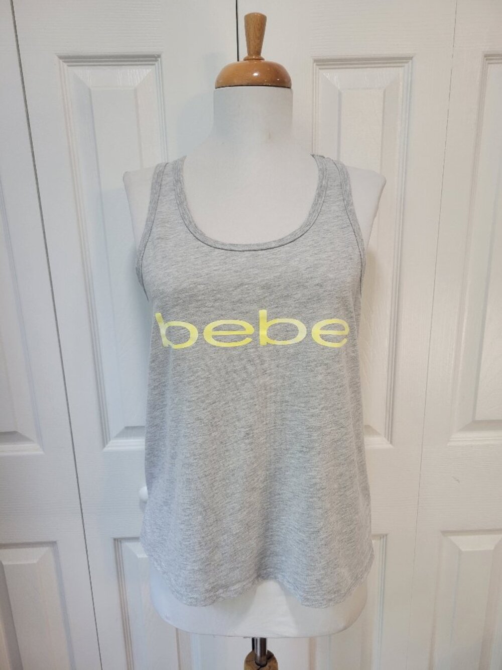 BEBE Sport Heather Gray Racerback Active Tank Top Mesh Back sz S EUC Workout Gym